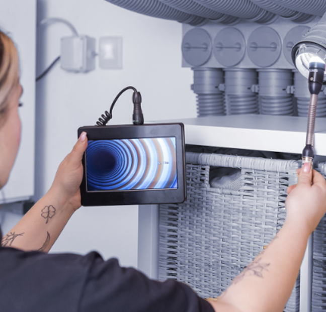 Person bei der Durchführung der Inspektion der Lüftungstechnik
